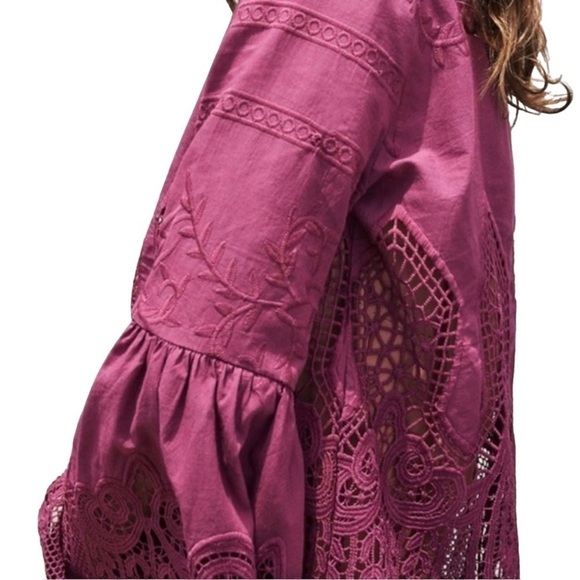 Anthropologie Chloe Oliver boho embroidered lace bell sleeve blouse size… - Picture 10 of 12